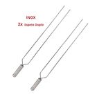 2x Espeto Duplo Inox 70cm Cabo Revestido Alumínio Churrasco