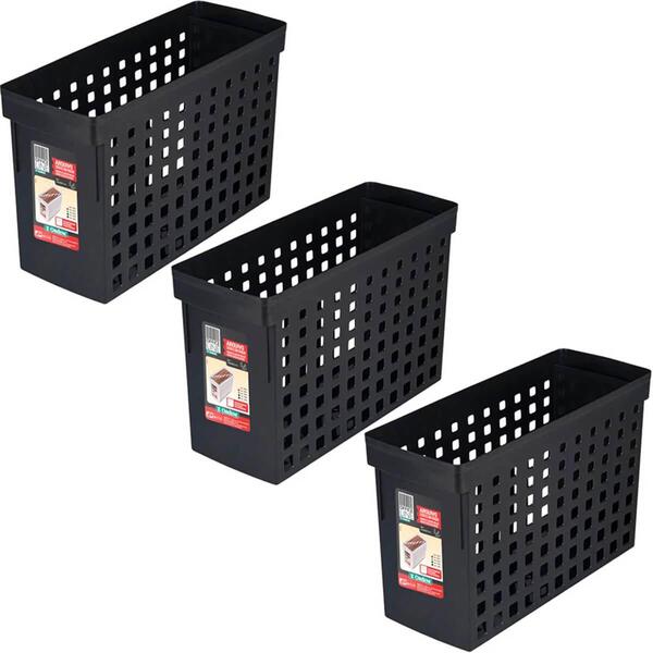 3 Arquivos Estreitos Com Furações 42x16,5x27cm Ordene Pretos
