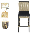 3 Banqueta Em Alumínio Roma Preta Corda Náutica Tecido 12