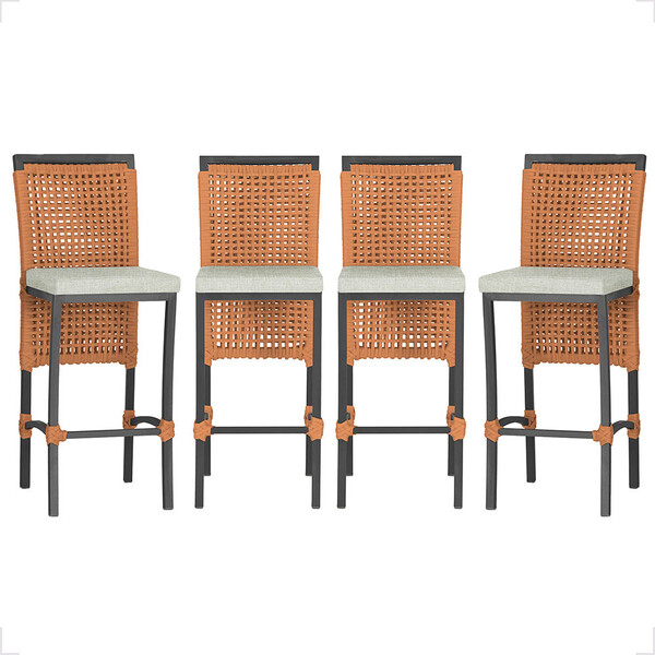 3 Banqueta Em Alumínio Roma Preta Corda Náutica Tecido 3