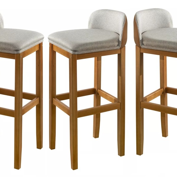 3 Banquetas Alta Com Encosto Moderna Para Balcao De Cozinha L
