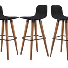 3 Banquetas Alta Com Tecido De Linho Preto E Fixação Em Aço C