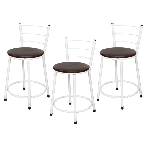 3 Banquetas Baixa Para Cozinha Epoxi Branca Marrom