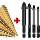 3 Brocas Escalonada 12mm/20mm/32mm + 7 Brocas P/ Vidro Telha