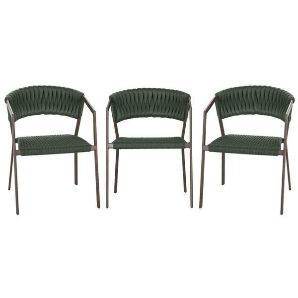 3 Cadeiras Atenas Tricô Náutico E Alumínio Com Proteção Uv Pa