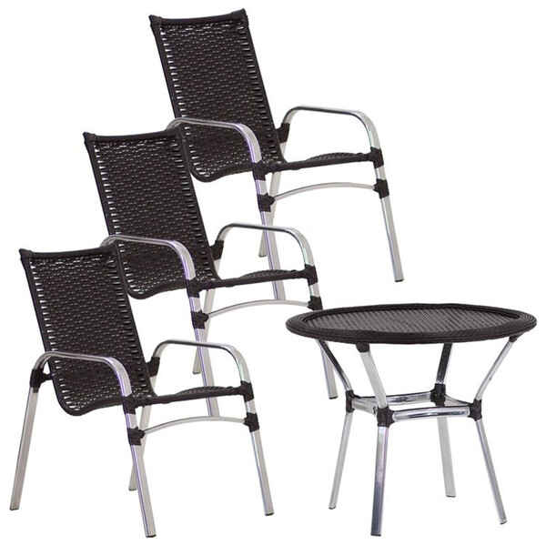 3 Cadeiras Emily E Mesa Emily Tampo Tramado Em Alumínio Trama