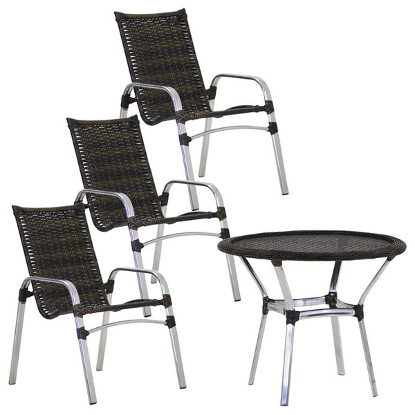 3 Cadeiras Emily E Mesa Emily Tampo Tramado Em Alumínio Trama