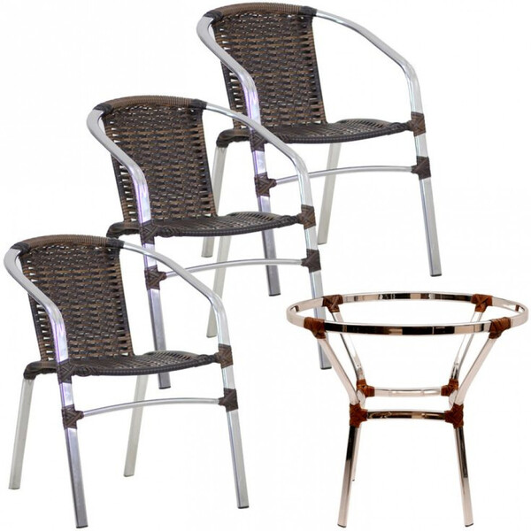 3 Cadeiras Floripa E Mesa Sem Tampo Tramado Piscina Jardim Tr