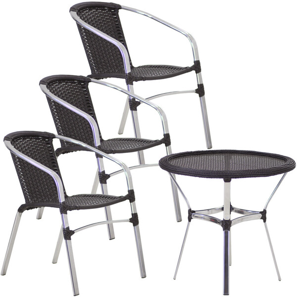 3 Cadeiras Floripa E Mesa Tampo Tramado Piscina Jardim Trama