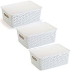 3 Caixas Organizadoras Com Tampa Grande 15 Lts Rattan Branco