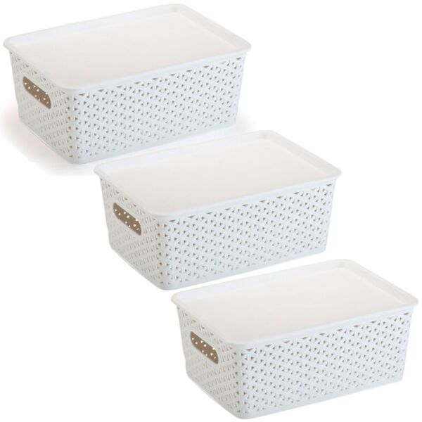 3 Caixas Organizadoras Com Tampa Grande 15 Lts Rattan Branco