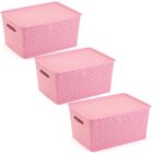 3 Caixas Organizadoras Com Tampa Grande 15 Lts Rattan Rosa