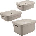 3 Caixas Organizadoras Cube Cesto Com Tampa Ou Martiplast Bege