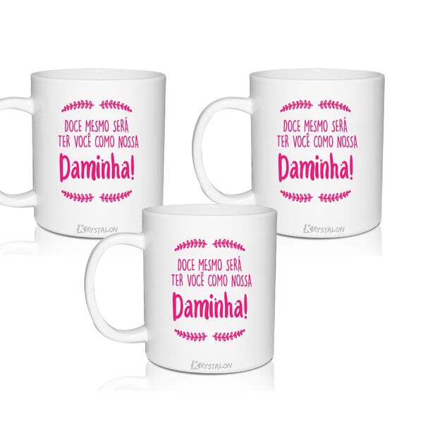 3 Canecas Brancas Lembrancinha Personalizada Para Daminha