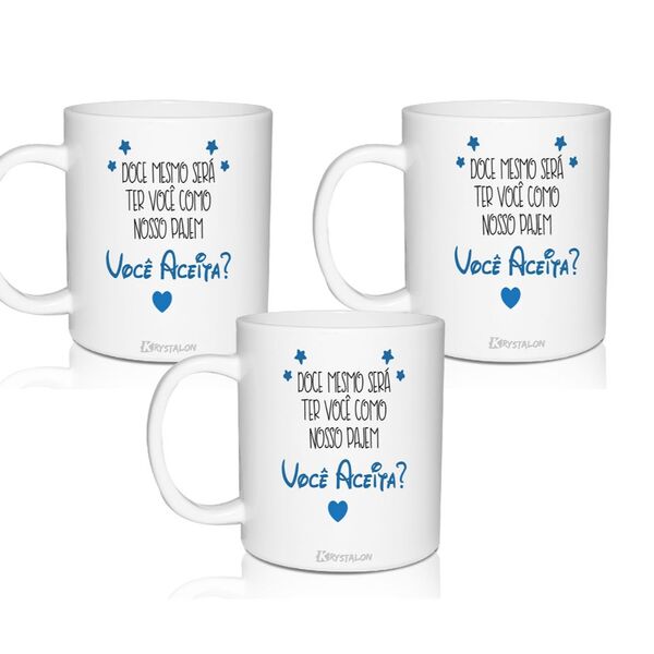 3 Canecas Convite Personalizadas Você Aceita - Para Pajem