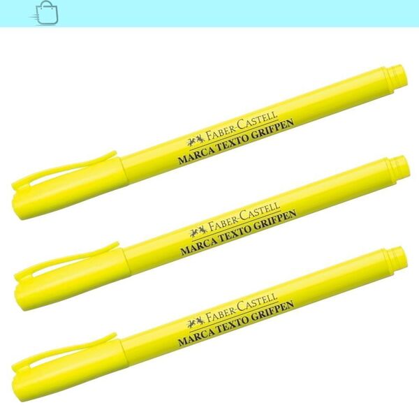 3 Canetas Pincel Marca Texto Amarelo Faber Castell Grifpen