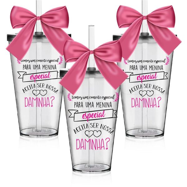 3 Copos Convite Personalizados Para Daminha - Convite Especial