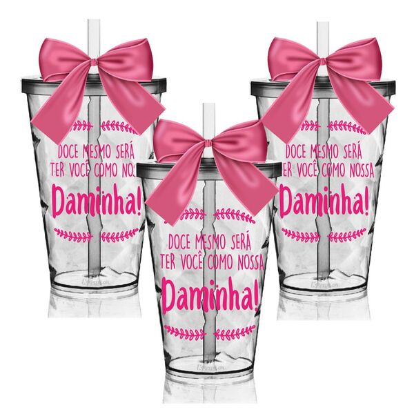 3 Copos Convite Twister Com Laço Personalizados Para Daminha
