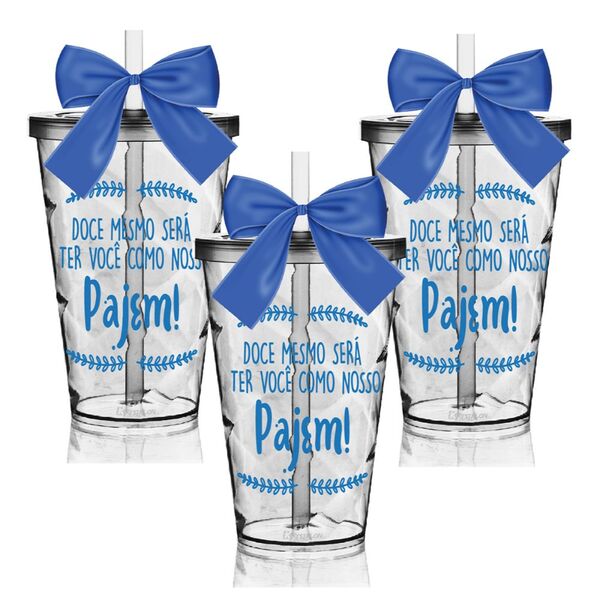 3 Copos Convite Twister Com Laço Personalizados Para Pajem
