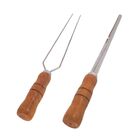 3 Espetos Duplo 40cm De Inox Com Cabo Madeira - Churrasco
