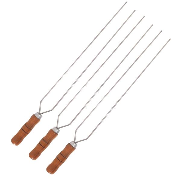 3 Espetos Duplo 50cm De Inox Com Cabo Madeira - Churrasco