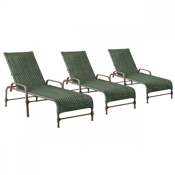 3 Espreguiçadeiras Reclinavel Catar Marrom Corda Nautica Tram