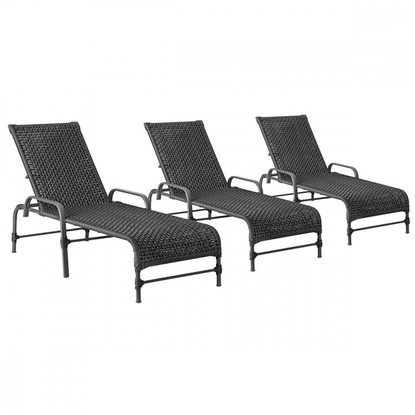 3 Espreguiçadeiras Reclinavel Catar Preto Corda Nautica Trama