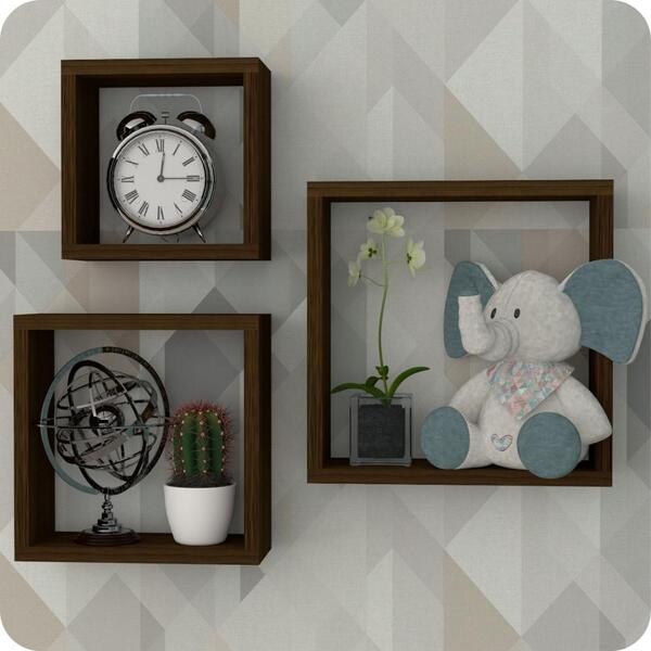 3 Nichos Para Quarto De Bebê Infantil Parede Marrom