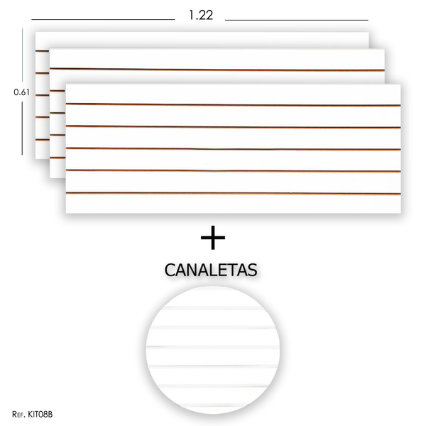 3 Paineis Canaletados - 1,22 X 0,61 + Canaleta Branca