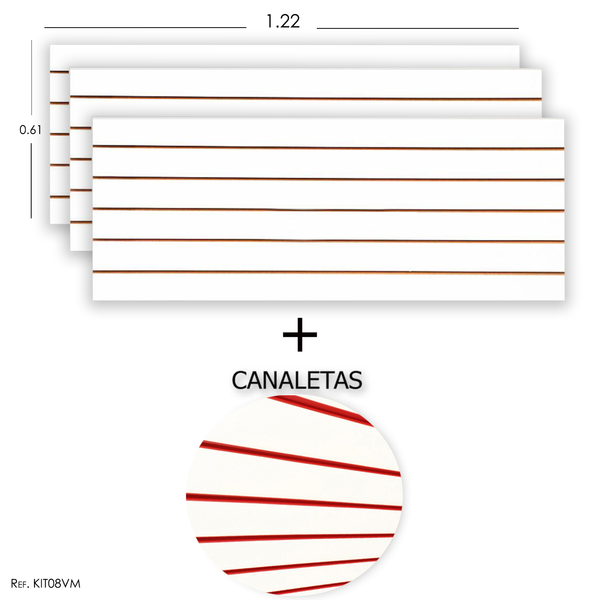 3 Paineis Canaletados - 1,22 X 0,61 + Canaleta Vermelha