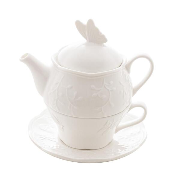 3 Peças Para Chá Lyor Butterfly Flower De Porcelana Branco