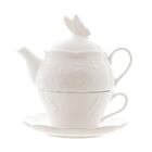 3 Peças Para Chá Lyor Butterfly Flower De Porcelana Branco