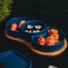 3 Petisqueiras E Bandeja Wolff Azul Matt De Porcelana 30cm