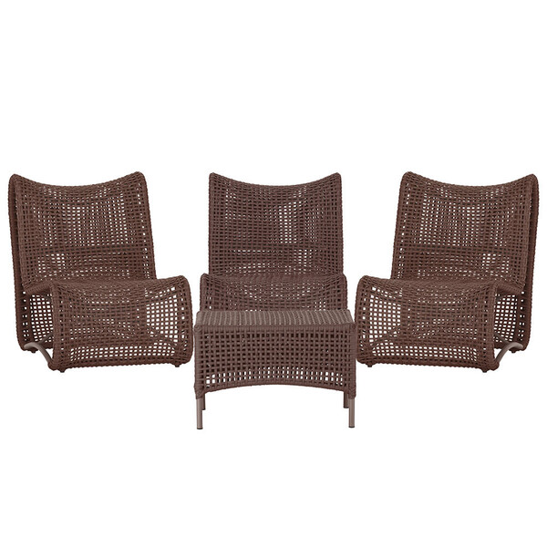 3 Poltronas E Mesa Texas Em Alumínio Pintura Marrom Corda Náu