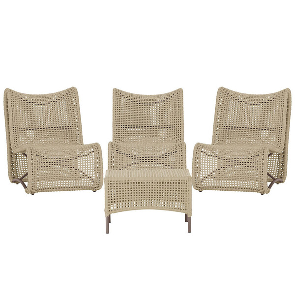 3 Poltronas E Mesa Texas Em Alumínio Pintura Marrom Corda Náu