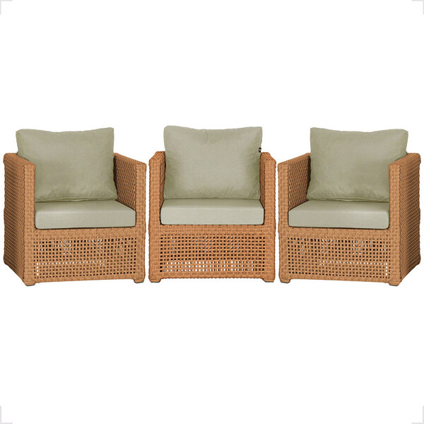 3 Poltronas Madri Alumínio Corda Náutica Estofado 7 Trama Ori