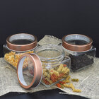 3 Potes De Vidro Quadrado Com Tampa Transparente Cobre 800ml