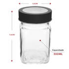 3 Potes De Vidro Quadrado Com Tampa Transparente Preto 300ml
