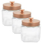 3 Potes De Vidro Quadrado Tampa Rosqueável Cobre 1,2 Litro