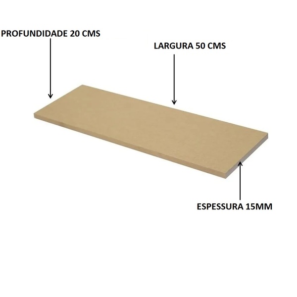 3 Prateleiras Mdf  Cru 50x20cms Com Suporte