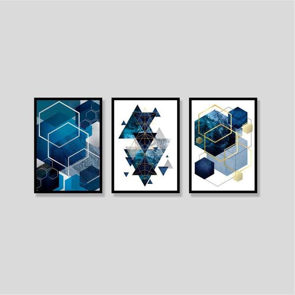 3 Quadros Decor Formas Geomét Triangul/cubo 21x30 Luven Bra