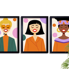 3 Quadros Decorativos Com Moldura E Vidro Premium 60x40 Desen