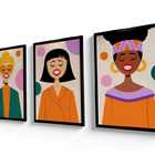 3 Quadros Decorativos Com Moldura E Vidro Premium 60x40 Desen