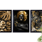 3 Quadros Decorativos Com Moldura E Vidro Premium 60x40 Preto