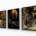 3 Quadros Decorativos Com Moldura E Vidro Premium 60x40 Preto