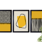 3 Quadros Decorativos Com Moldura Premium 60x40 Amarelo Minim