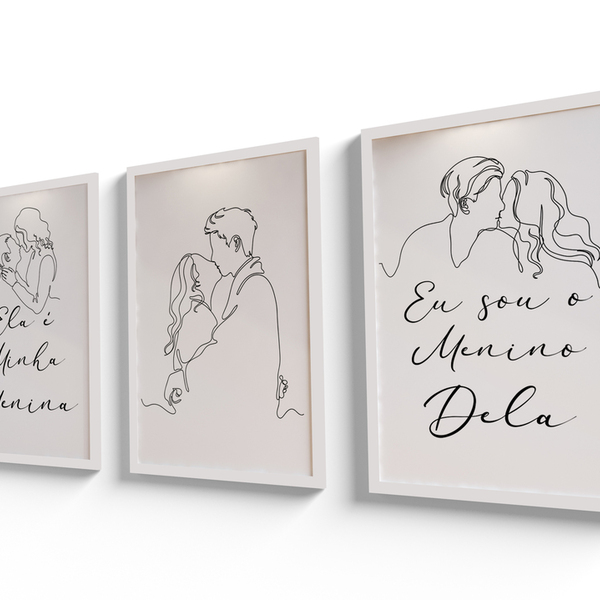 3 Quadros Decorativos Com Moldura Premium 60x40 Ela E Ele