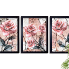 3 Quadros Decorativos Com Moldura Premium 60x40 Mármore Rosas