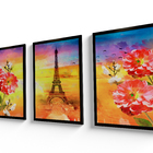 3 Quadros Decorativos Com Moldura Premium 60x40 Paris Rosas