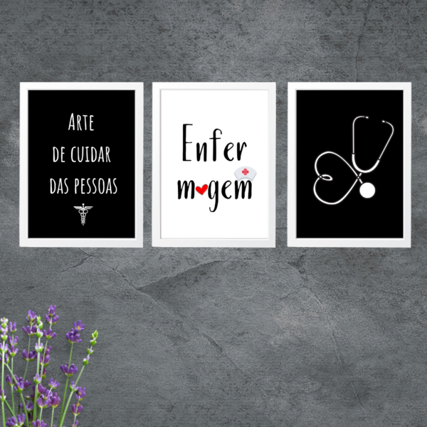 3 Quadros Decorativos Enfermagem